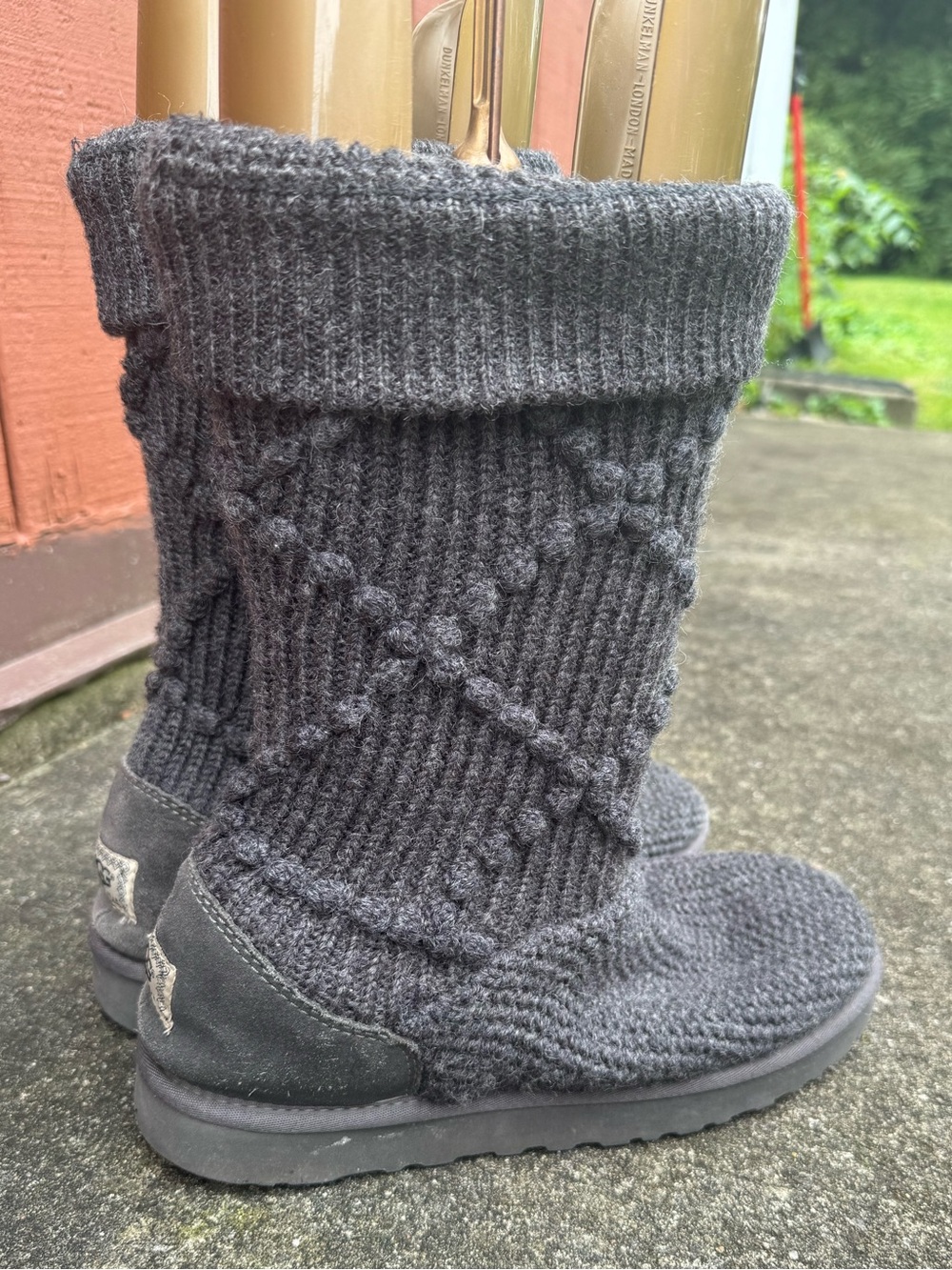 UGG Classic Gray Knit Argyle Sweater Boots Size 10